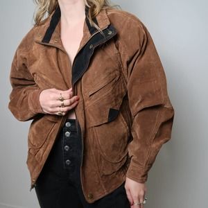 Vintage 80's men's brown suede bomber jacket